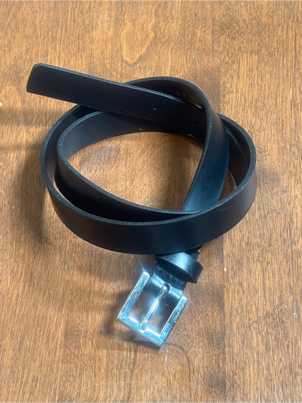 Classic Black Leather Belt with Silver Buckle